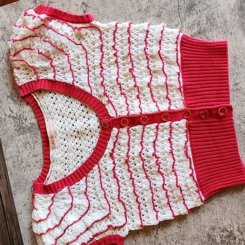Betsey Johnson crochet knit short cardigan vintage red and white color size S